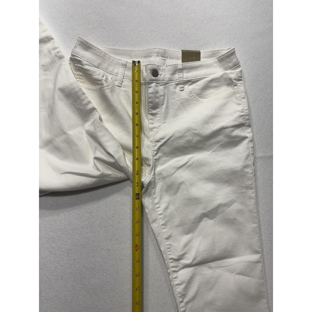 Chico's Womens 6 White Paisley Stretch Girlfriend Slim Ankle Jeans Raw Hem NEW - Picture 8 of 16